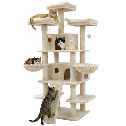 173cm 68in Cat Tree Tower, 2 Condos 3 Perches Scratching Post