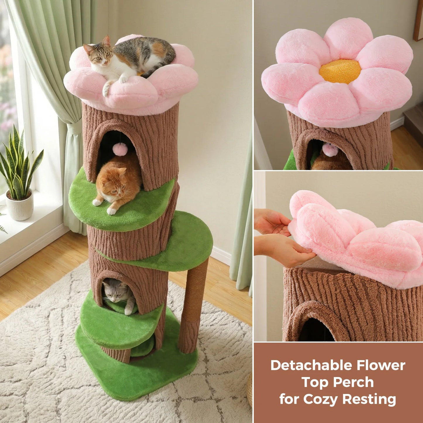Large Cat Tree with 4 Spacious Condos Top Bed