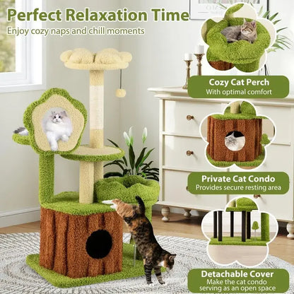 Cat Tree Multi-level Tower with Trunk Condo-Green