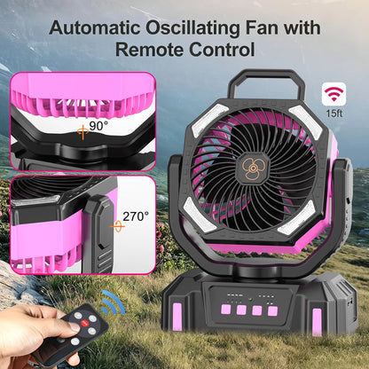 Camping Fan, Remote & LED Lantern for Tent