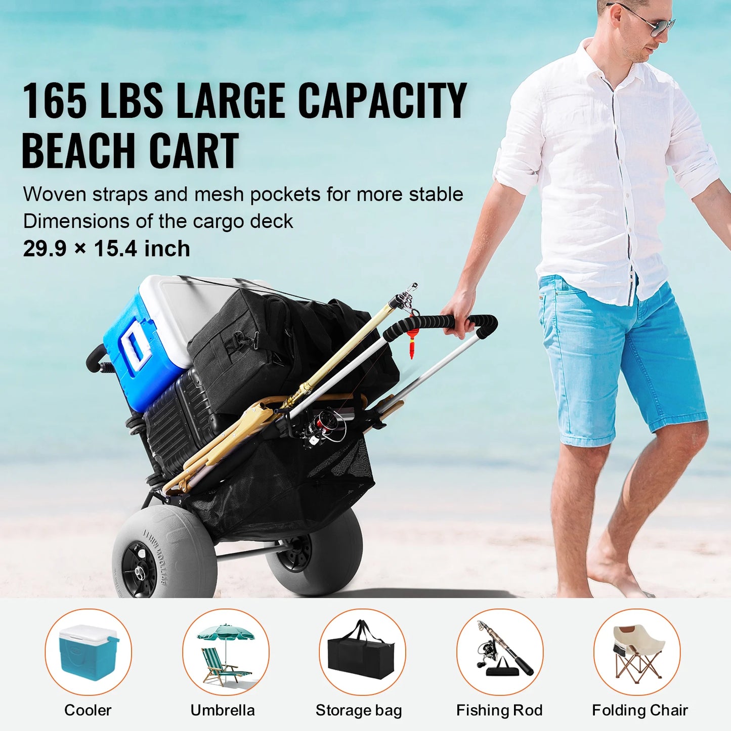 Beach Dolly with Big Wheels for Sand 165LBS