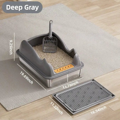 XL Stainless Steel Cat Litter Box with High Sides