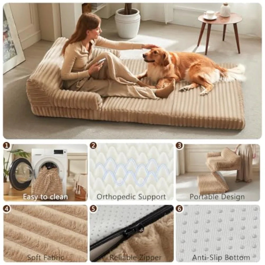 Foldable Human Dog Bed with Washable Cover