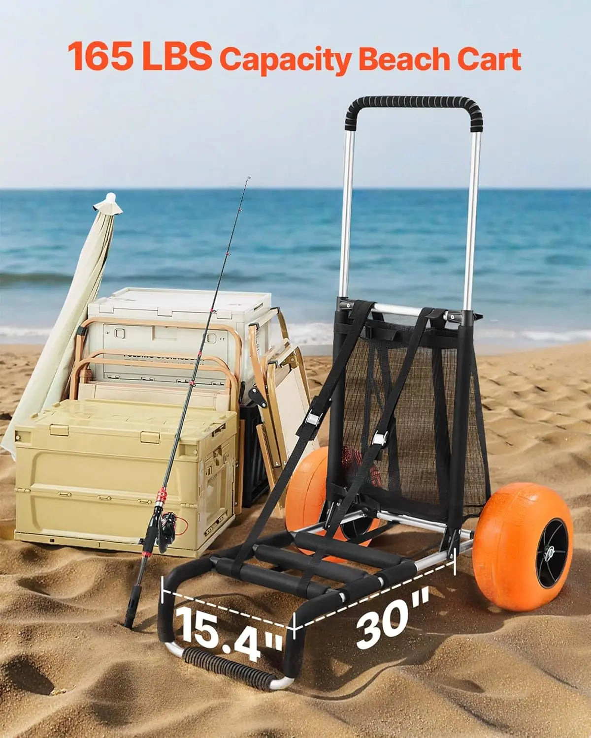 Beach Dolly with 12" Solid Wheels, 165LBS Capacity Folding Cart