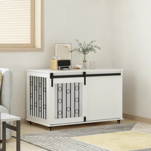 39.37'' White Indoor Dog Crate End Table