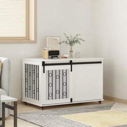 39.37'' White Indoor Dog Crate End Table