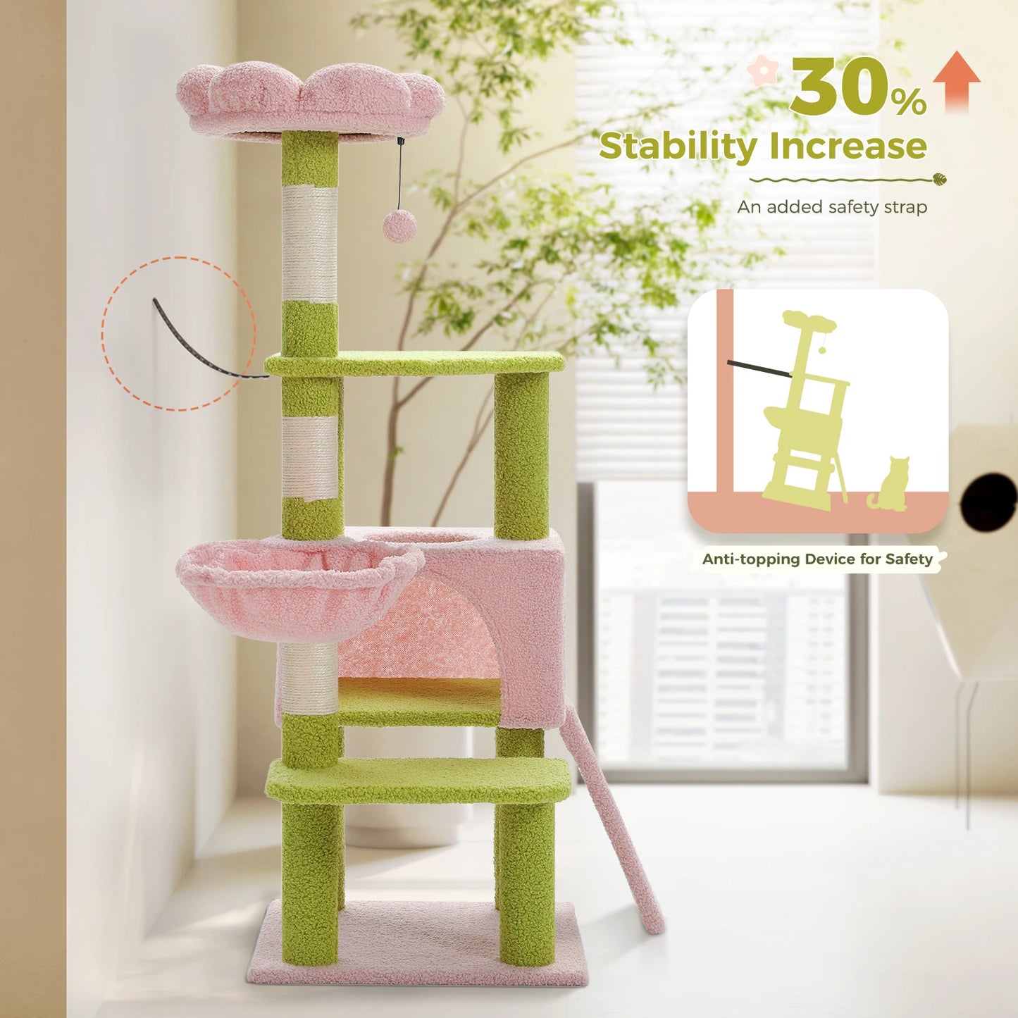 Cat Tree Tower with, Hammock, Ramp, Perch, Condo