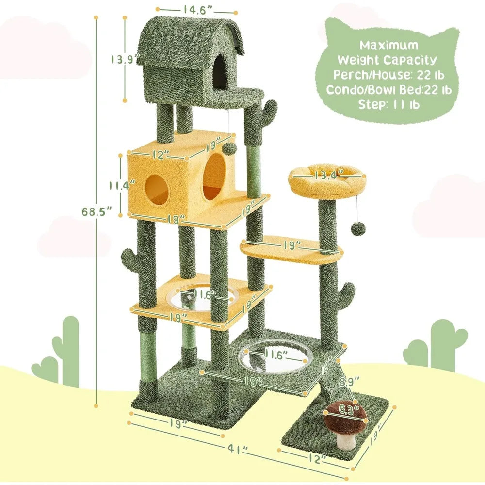 68.5in Cactus Cat Tree, Multi-Level Tower