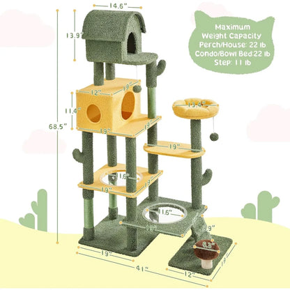 68.5in Cactus Cat Tree, Multi-Level Tower