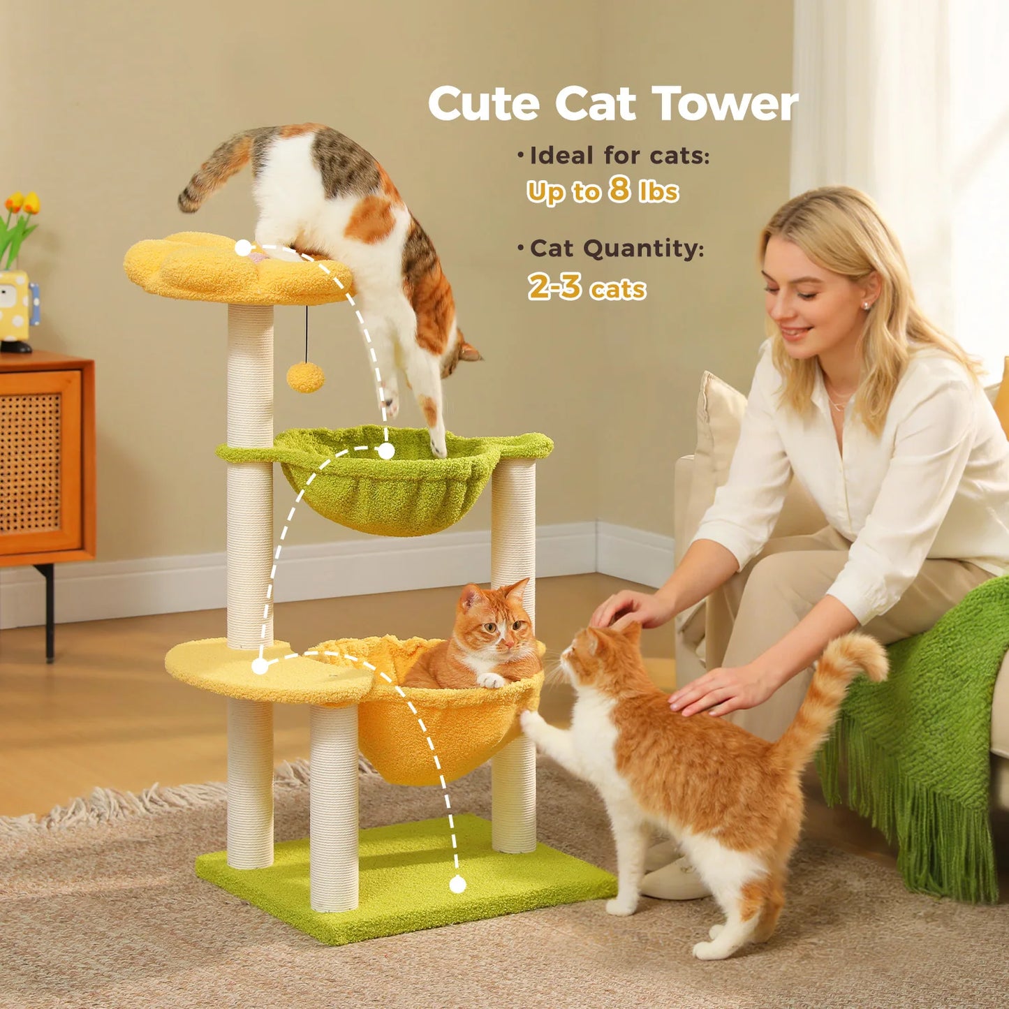 Flower Cat Tree with 2 Cozy Hammocks