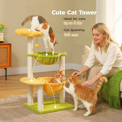 Flower Cat Tree with 2 Cozy Hammocks