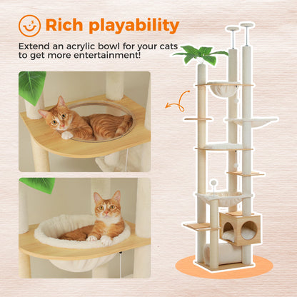 Cat Tree tower Height Adjustable Wooden with Hammock