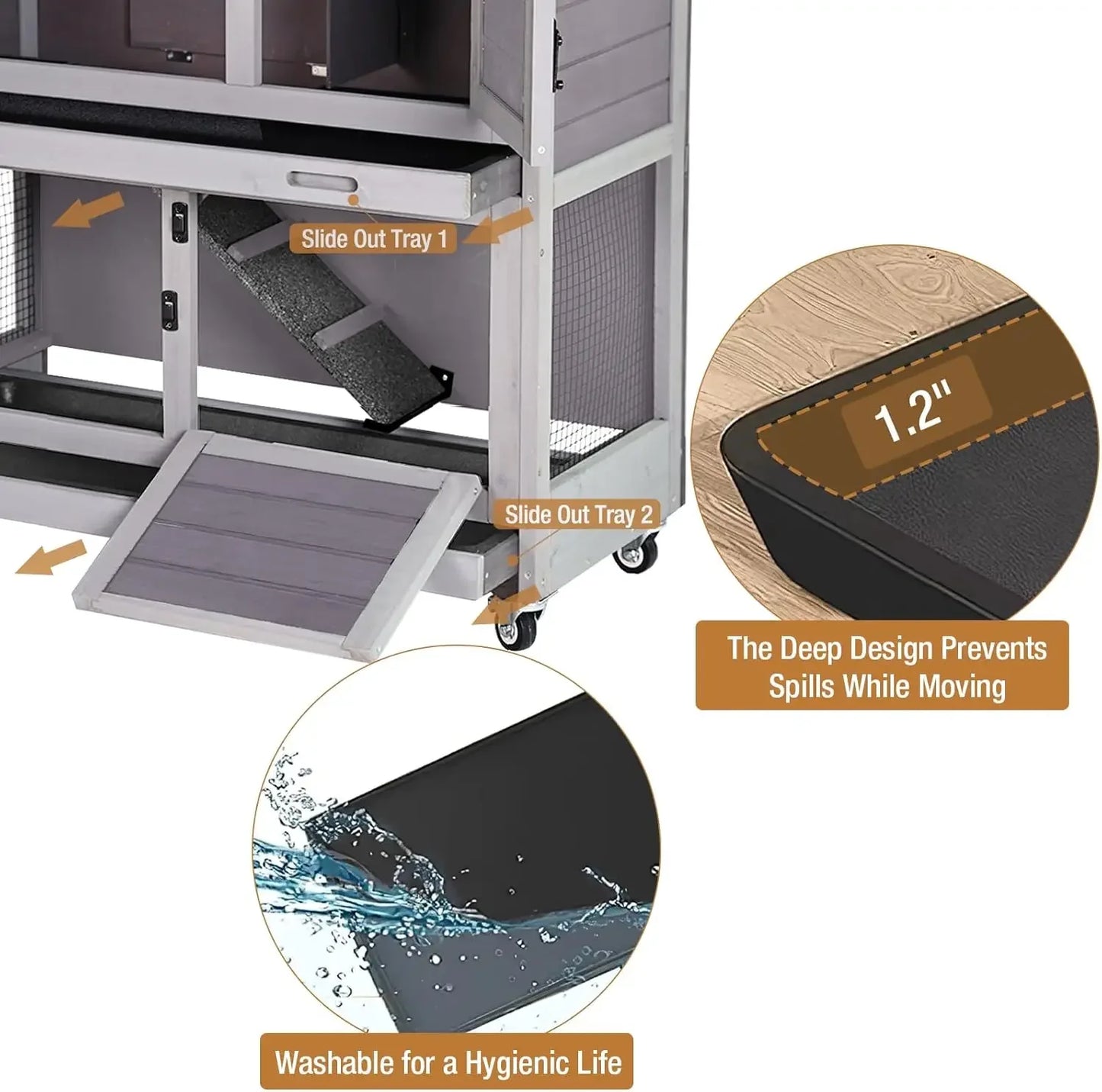 Rabbit Hutch Indoor Outdoor, Bunny Cage with Casters