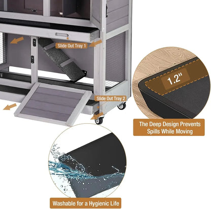 Rabbit Hutch Indoor Outdoor, Bunny Cage with Casters