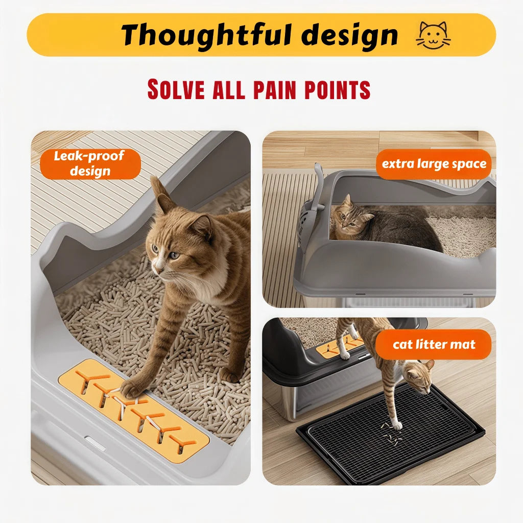 XL Stainless Steel Cat Litter Box with High Sides