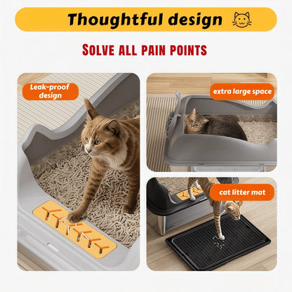 XL Stainless Steel Cat Litter Box with High Sides