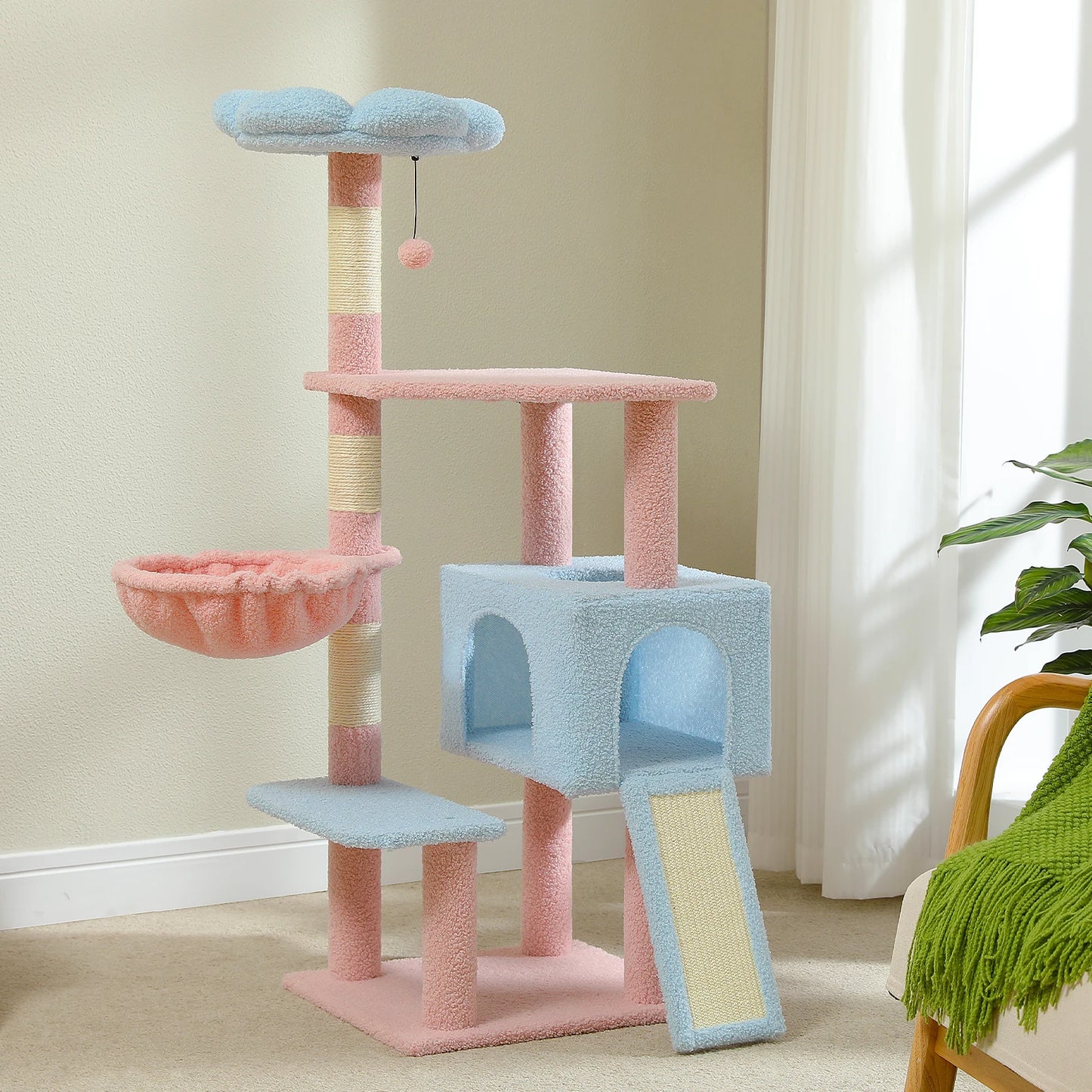 Cat Tree Tower with, Hammock, Ramp, Perch, Condo