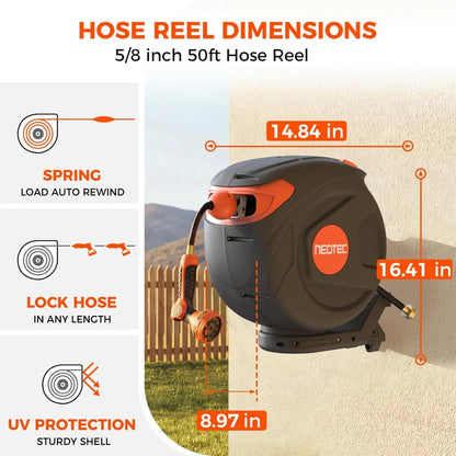 New Retractable Garden Hose Reel 5/8 inch x 50 ft