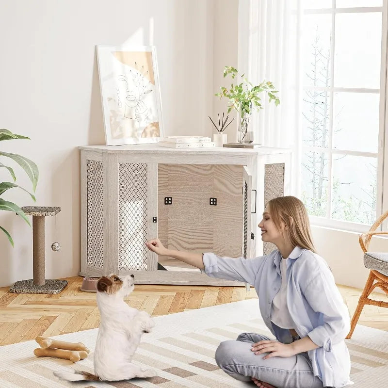 Corner Dog Crate Furniture,52 inch Decorative Pet Crate