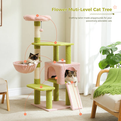 Cat Tree Tower with, Hammock, Ramp, Perch, Condo