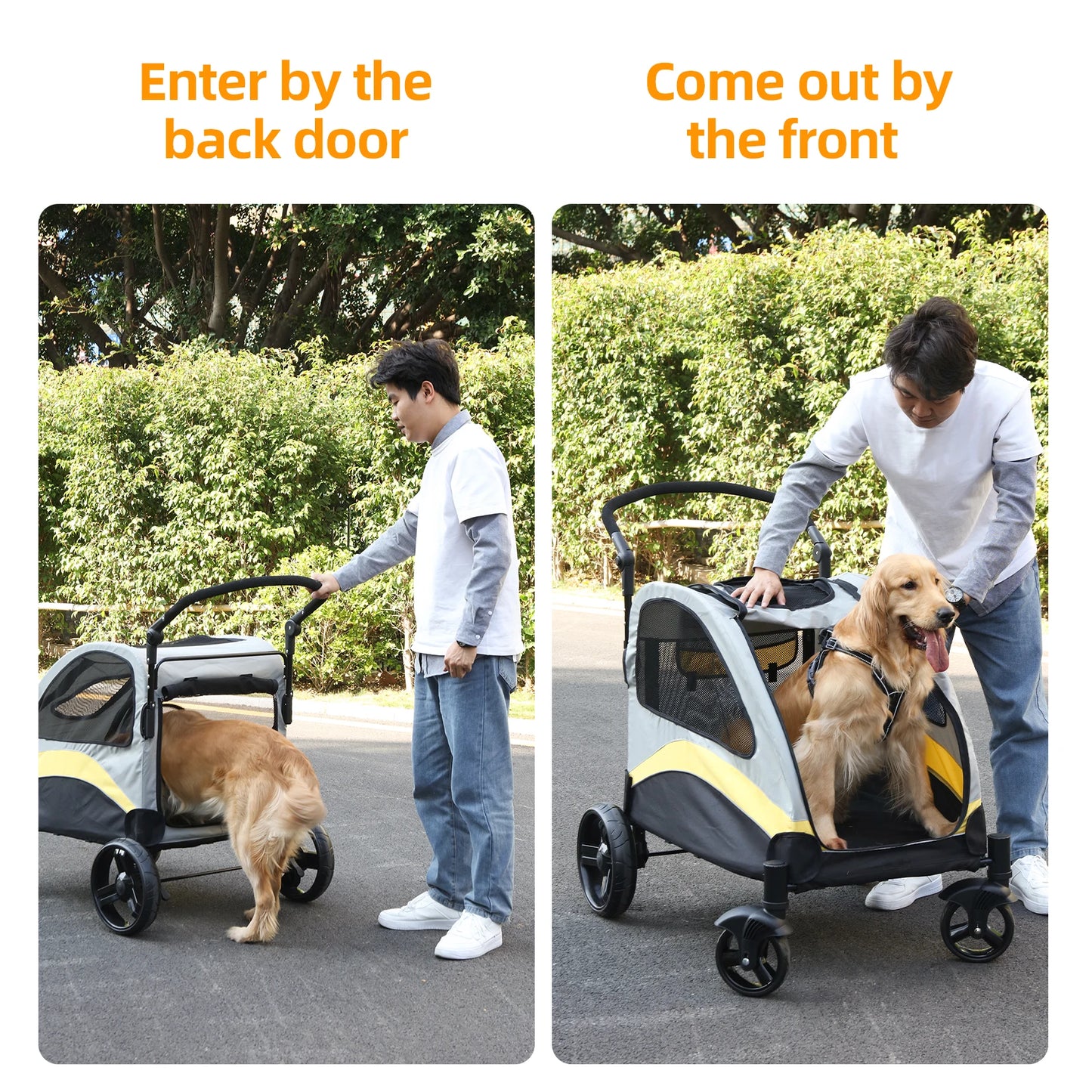 Large Dog Stroller 4 Wheel Pet Trolley