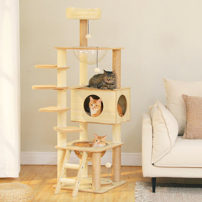 Cat Tree Wood Tower, Scratching Posts, Condo, Hammock, Perch