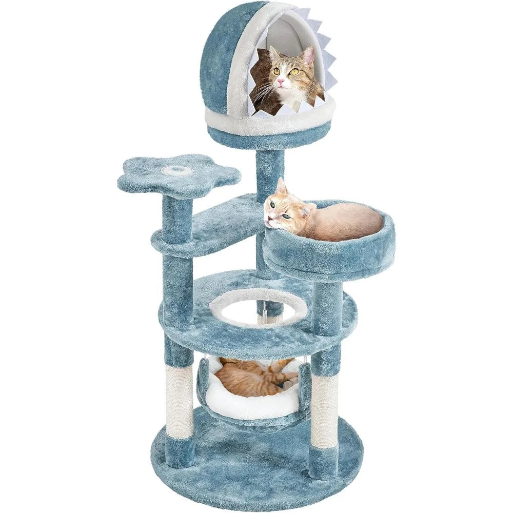 45.5in Ocean-Themed Cat Tree Tower with Perch & Hammock
