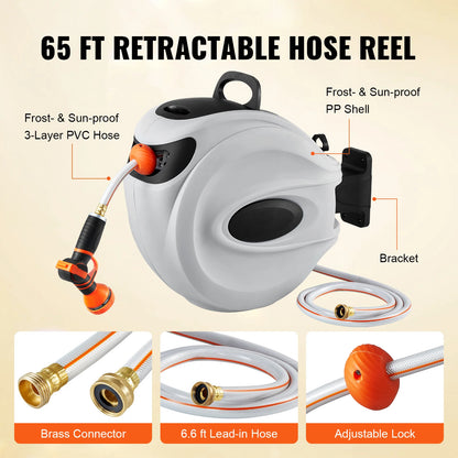 Retractable Hose Reel 65ft 5/8 Wall-Mounted