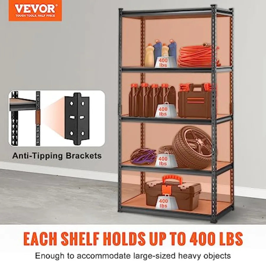 Storage Shelving Unit, 5-Tier Adjustable, 2000 lbs Capacity