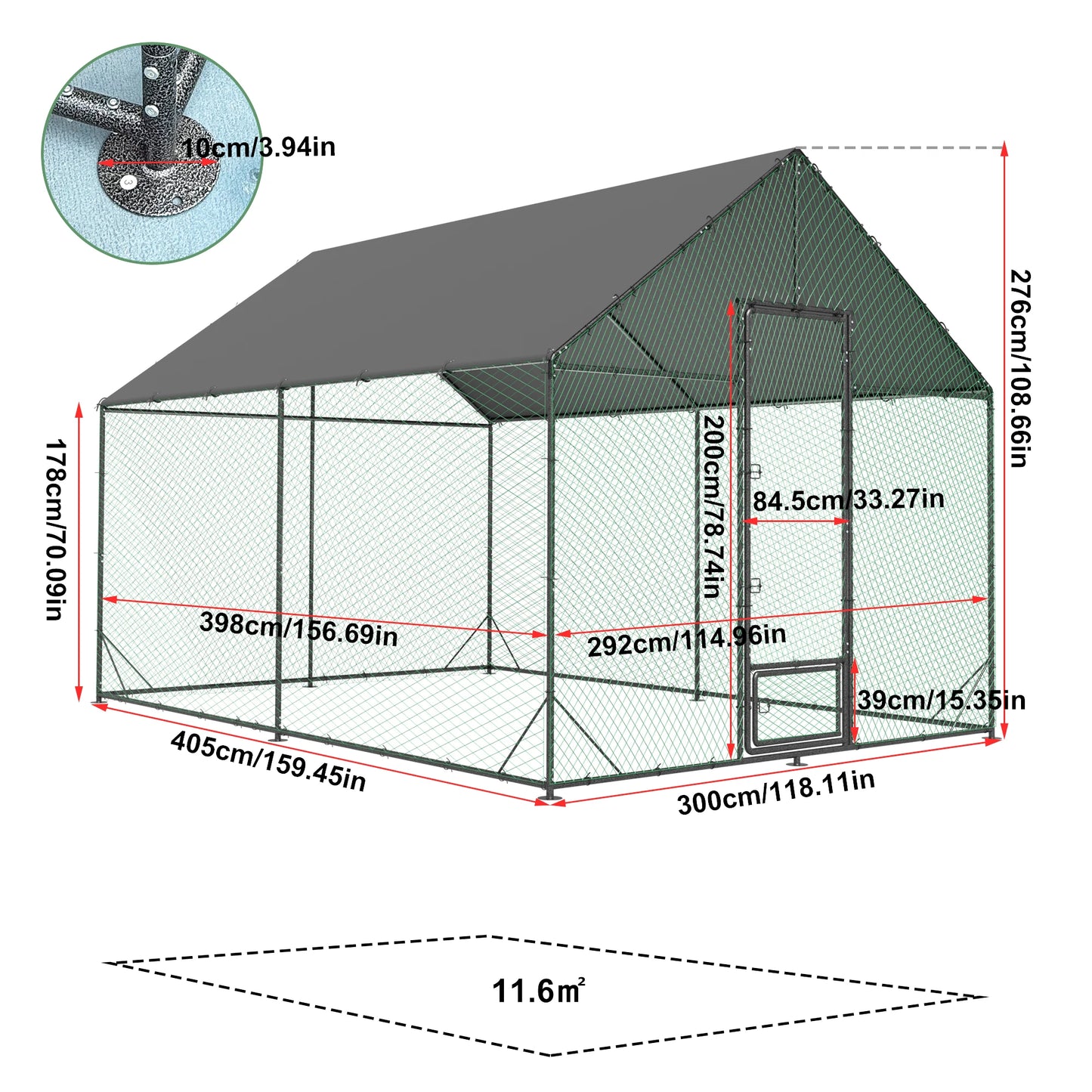Large Metal Chicken Coop Duck Hen House