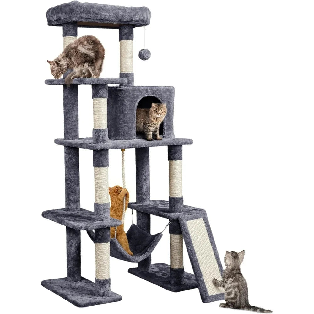 63" Cat Tree w/Sisal Scratching Posts, Condo, Hammock, Dangling Ball