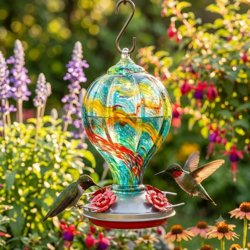 Solstice Balloon Hand Blown Glass Hummingbird Feeder BA06B