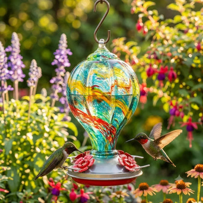 Solstice Balloon Hand Blown Glass Hummingbird Feeder BA06B