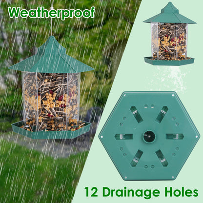 Hanging Gazebo Wild Bird Feeder Outdoor Bird Seed Station with Large Capacity 6 Feeder Ports for Garden Patio Park Weatherproof Easy To Refill