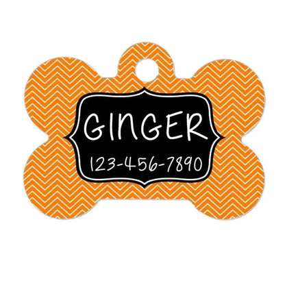 Chevron Dog Name Tag - Dog Collar Name Tag - Orange Black