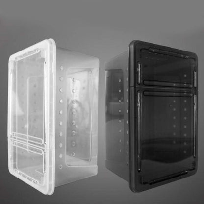 Portable Reptile Terrarium Habitat for Mini Pet Houses Breathable Holes Stackable Container (Black-M)