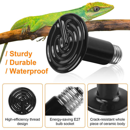 2Pcs Ceramic Heat Lamp 150W Infrared Reptile Heat Lamp No Light Emitting For Pet Brooder Incubator Reptile Lizard Turtle Snake Terrarium