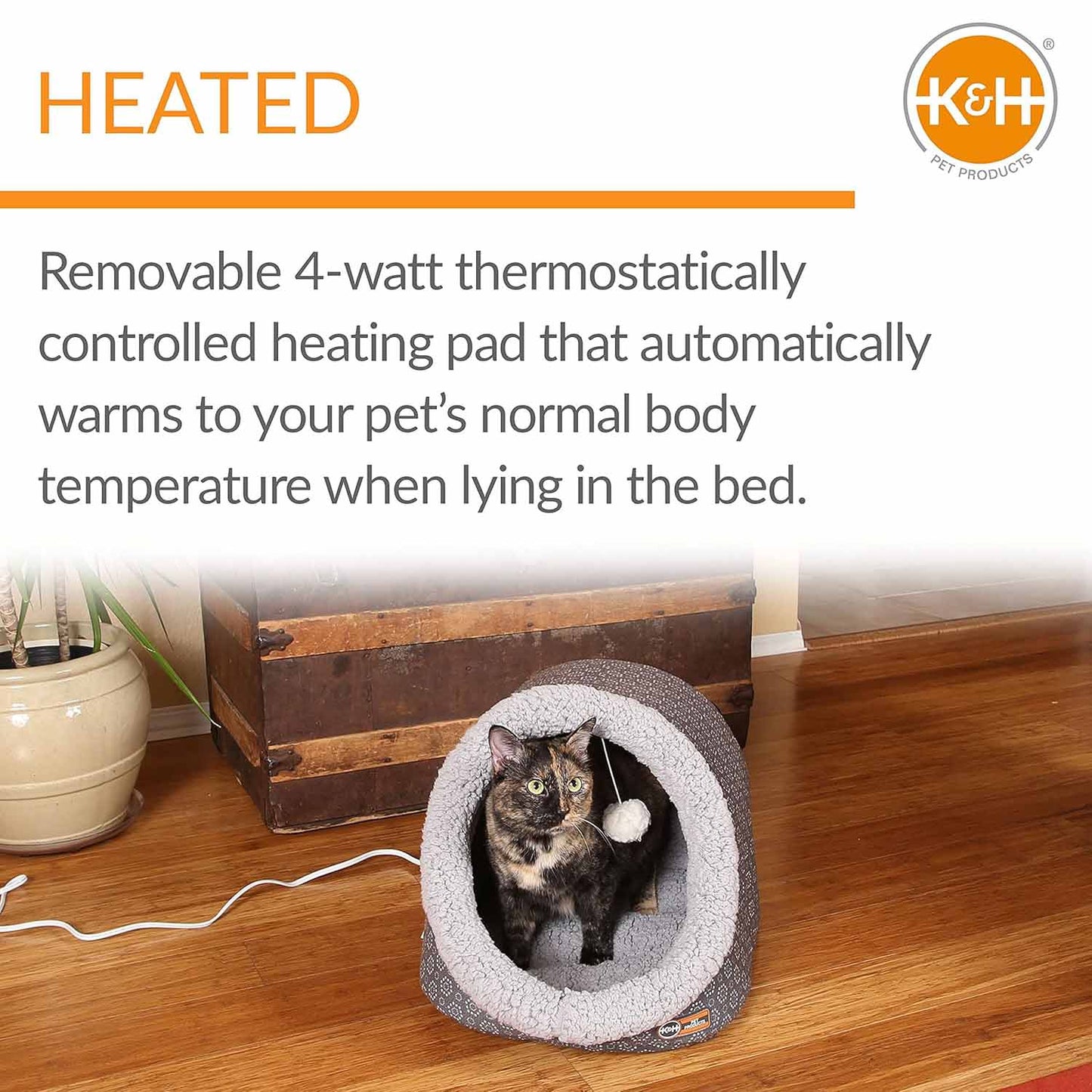 K&H Pet Products Thermo-Pet Cave Heated Cat Bed – Plush Cat Cave & Tunnel for Cats and Small Dogs