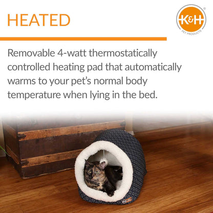 K&H Pet Products Thermo-Pet Cave Heated Cat Bed – Plush Cat Cave & Tunnel for Cats and Small Dogs