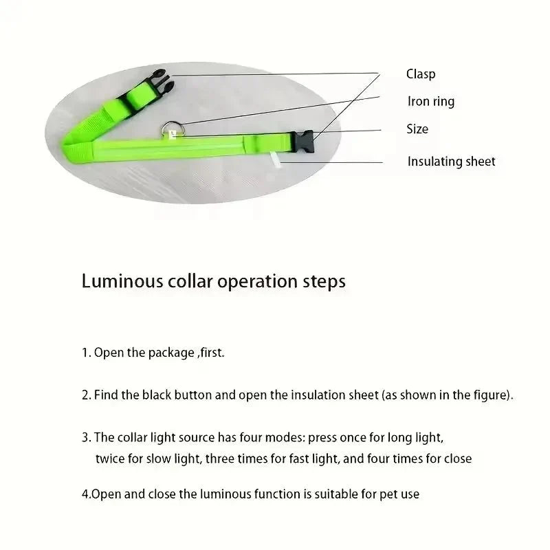 LED Dog Collar | Nylon Light-Up Safety Collar with Reflective Glow and 3 Flashing Modes