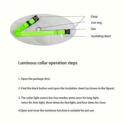 LED Dog Collar | Nylon Light-Up Safety Collar with Reflective Glow and 3 Flashing Modes