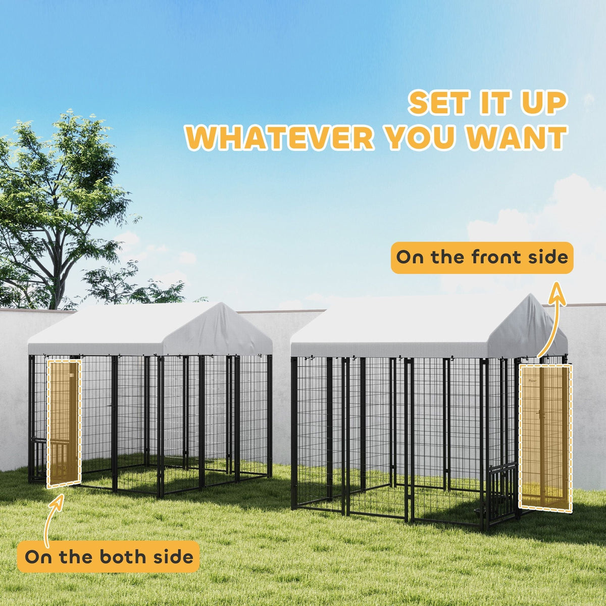 PawHut 5.9' x 5.9' x 6' Outdoor Dog Kennel with Roof, Rotating & 4-Level Adjustable Bowls