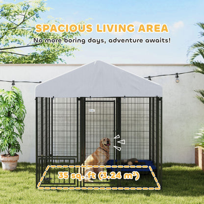 PawHut 5.9' x 5.9' x 6' Outdoor Dog Kennel with Roof, Rotating & 4-Level Adjustable Bowls