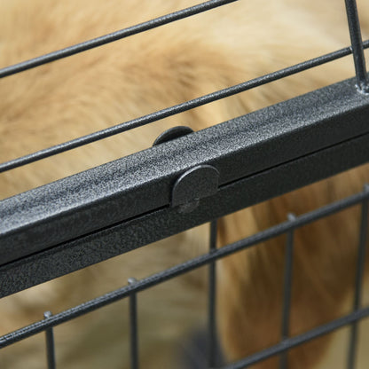 PawHut Metal Dog Crate 37" Heavy Duty Folding Kennel with Removable Tray Cover 4 Wheels Gray