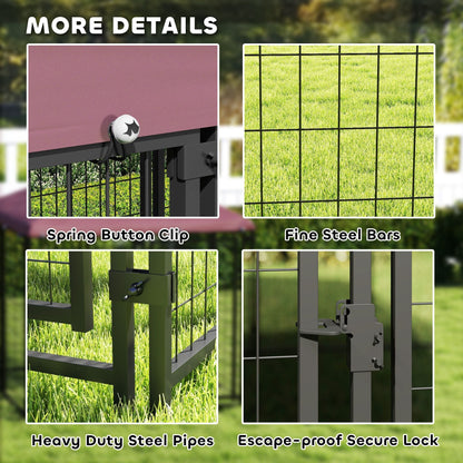 PawHut Welded Wire Outdoor Dog Kennel with 360° Rotating & 4 Levels Adjustable Bowls, Waterproof Cover, 4.6' x 4.6' x 5'