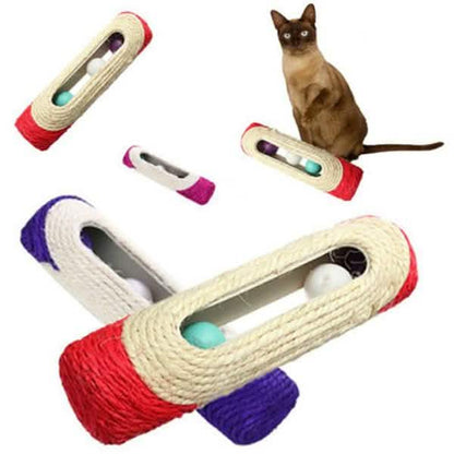 Pet Cat Rolling Sisal Scratching Post Trapped With 3 Ball Training Novely Toy