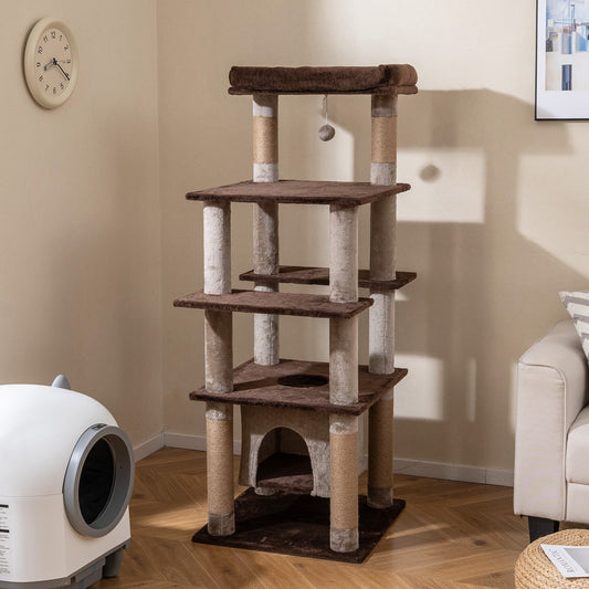 58 Inch Large Multi-level Cat Tree with Swaying Aerial Condo and Plush Perch Bed